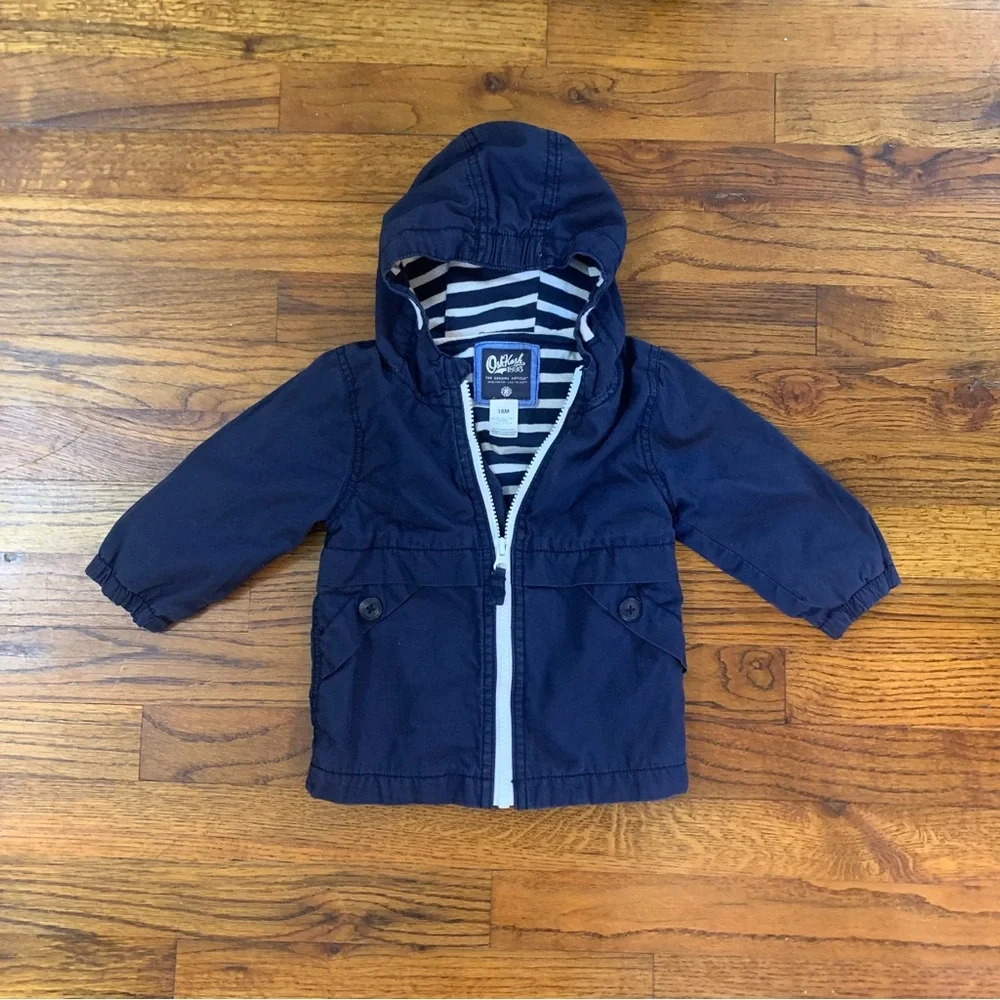 OshKosh Hooded Hoodie Jacket Coat  Navy Blue Winter Full Zip Close w/ 2 Pockets